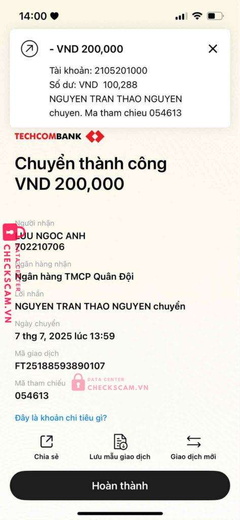 702210706 Luu Ngoc Anh MB bị cảnh báo lừa đảo scam