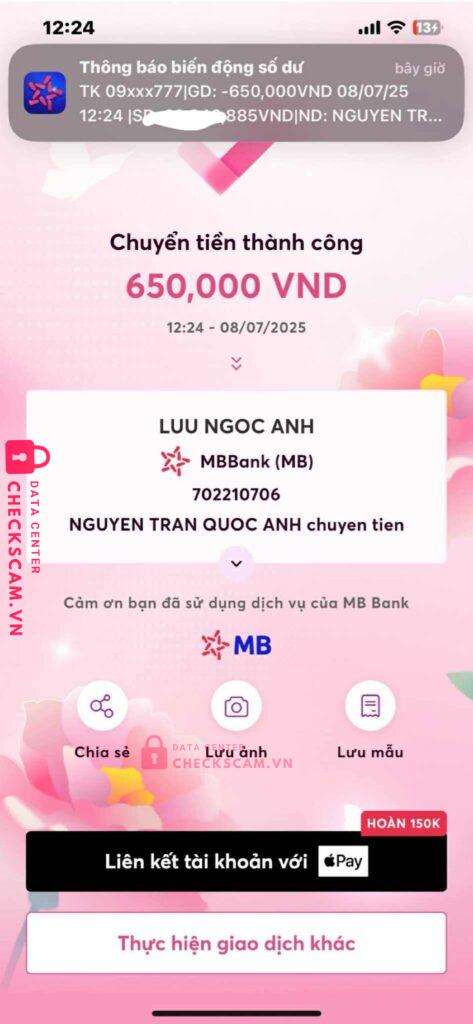 702210706 Luu Ngoc Anh MB bị cảnh báo lừa đảo scam