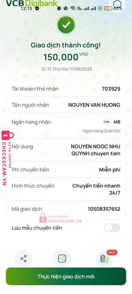 703292 NGUYEN VAN HUONG MB bị cảnh báo lừa đảo scam