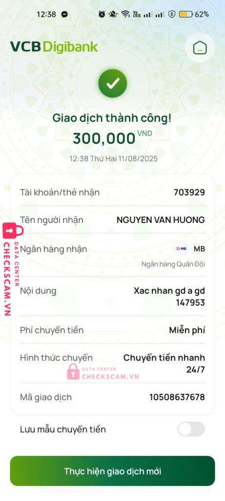 703292 NGUYEN VAN HUONG MB bị cảnh báo lừa đảo scam