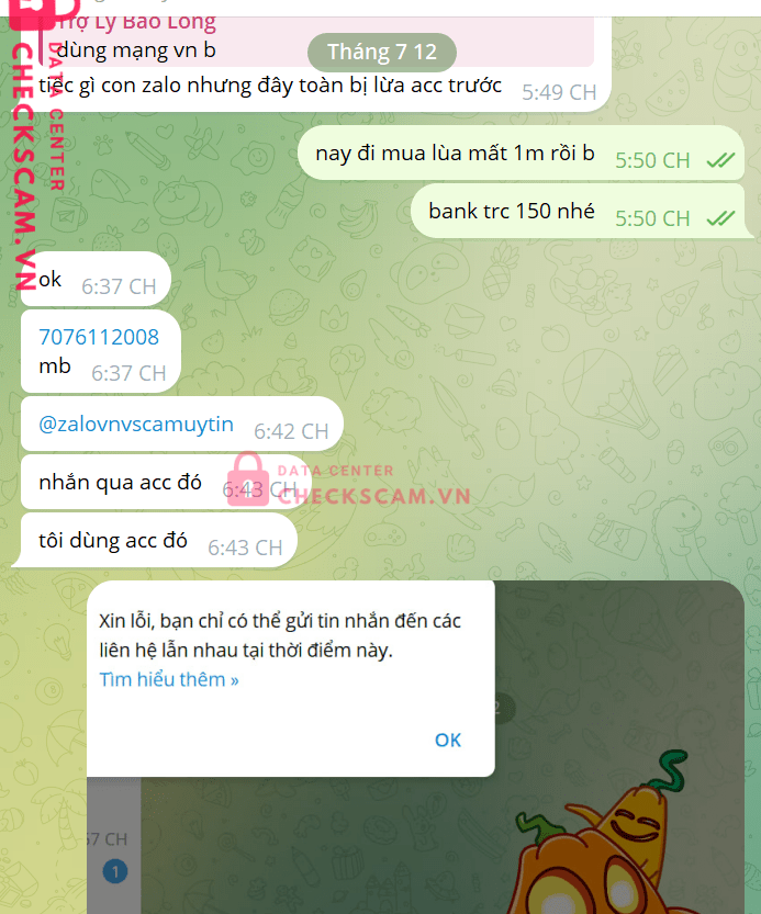 7076112008 TO VAN HOAI MB bị cảnh báo lừa đảo scam