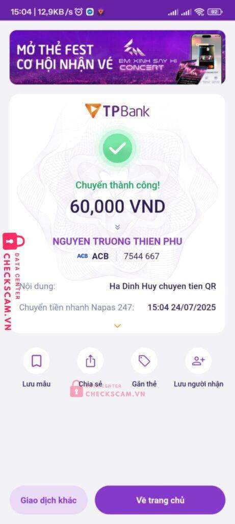 7547667 NGUYEN TRUONG THIEN PHU ACB bị cảnh báo lừa đảo scam