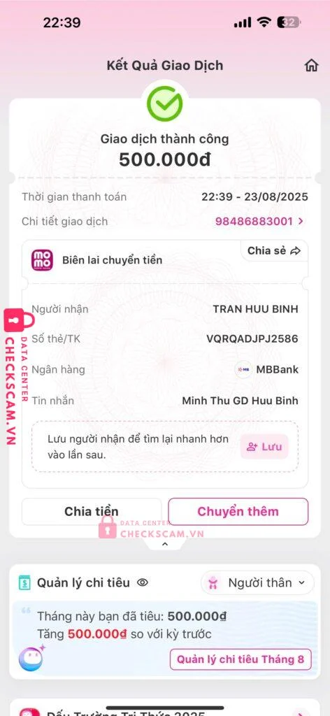 756411 Tran Huu Binh MB bị cảnh báo lừa đảo scam