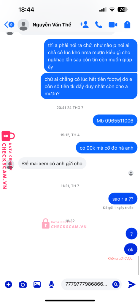 7779777986866 NGUYEN VAN THE MB bị cảnh báo lừa đảo scam