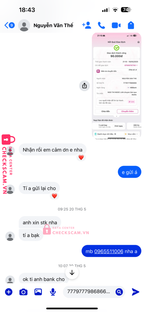 7779777986866 NGUYEN VAN THE MB bị cảnh báo lừa đảo scam