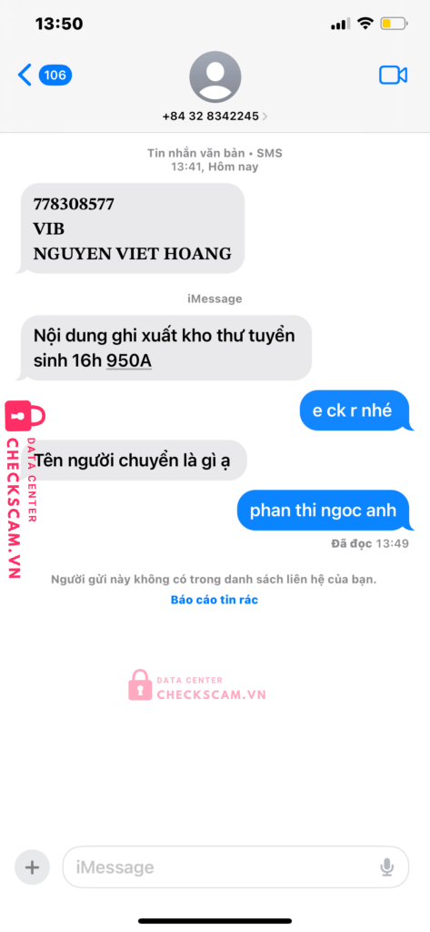778308577 NGUYEN VIET HOANG VIB bị cảnh báo lừa đảo scam
