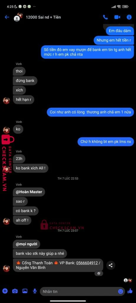 780016045788 NGUYEN MINH HIEU VP Bank bị cảnh báo lừa đảo scam