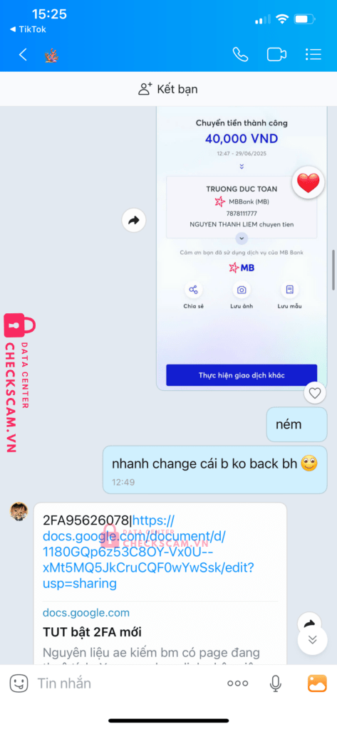 7878111777 TRUONG DUC TOAN MB bị cảnh báo lừa đảo scam