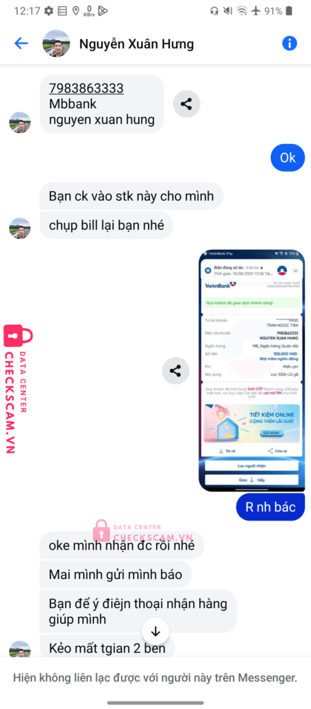 7983863333 NGUYEN XUAN HUNG MB bị cảnh báo lừa đảo scam