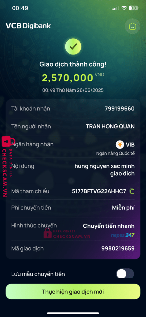 799199660 TRAN HONG QUAN VIB bị cảnh báo lừa đảo scam