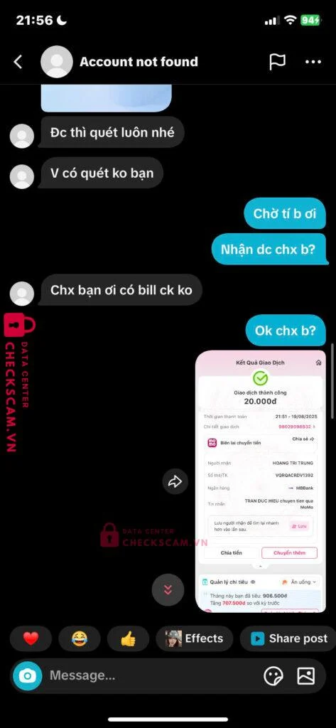 79970999666999 HOANG TRI TRUNG MB bị cảnh báo lừa đảo scam