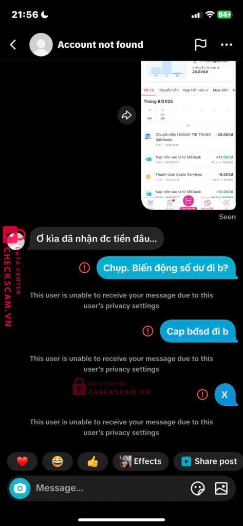79970999666999 HOANG TRI TRUNG MB bị cảnh báo lừa đảo scam