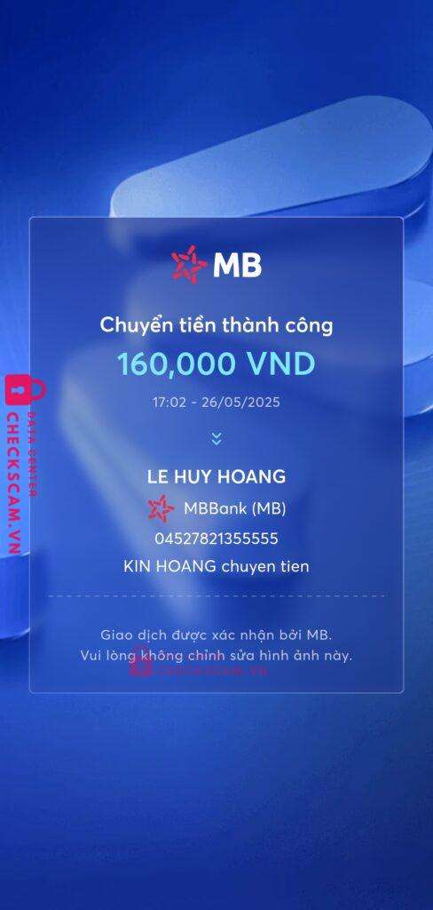 04527821355555 Le Huy Hoang MB bị cảnh báo lừa đảo scam