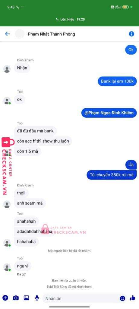 0965609385 Pham Nhat Thanh Phong MB bị cảnh báo lừa đảo scam
