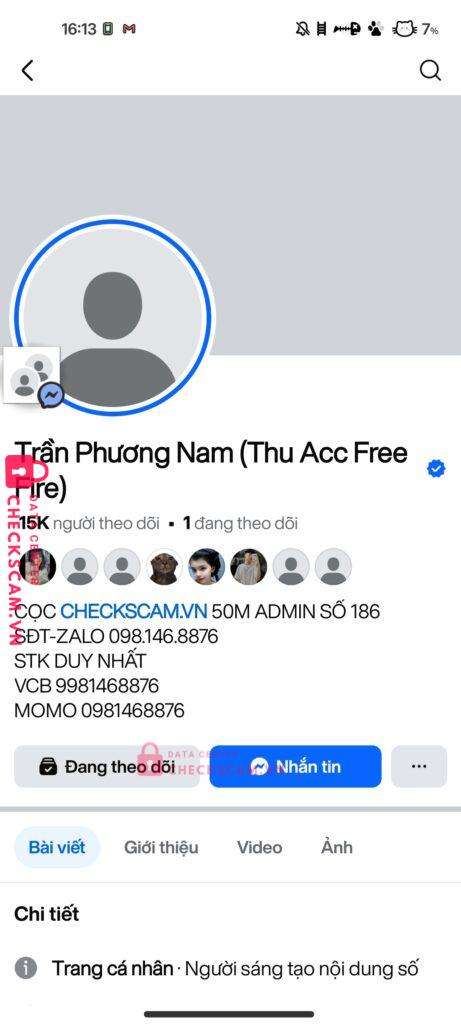 80000417015 TRAN PHUONG NAM MSB bị cảnh báo lừa đảo scam