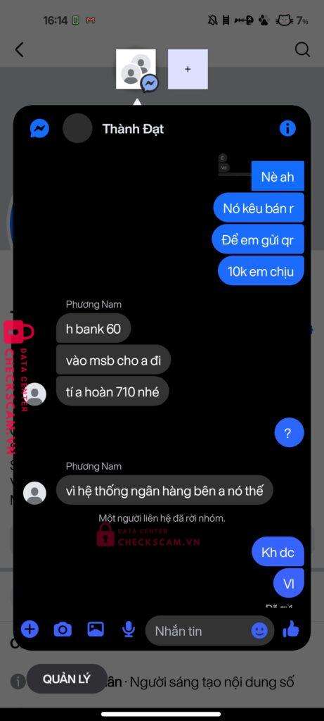 80000417015 TRAN PHUONG NAM MSB bị cảnh báo lừa đảo scam