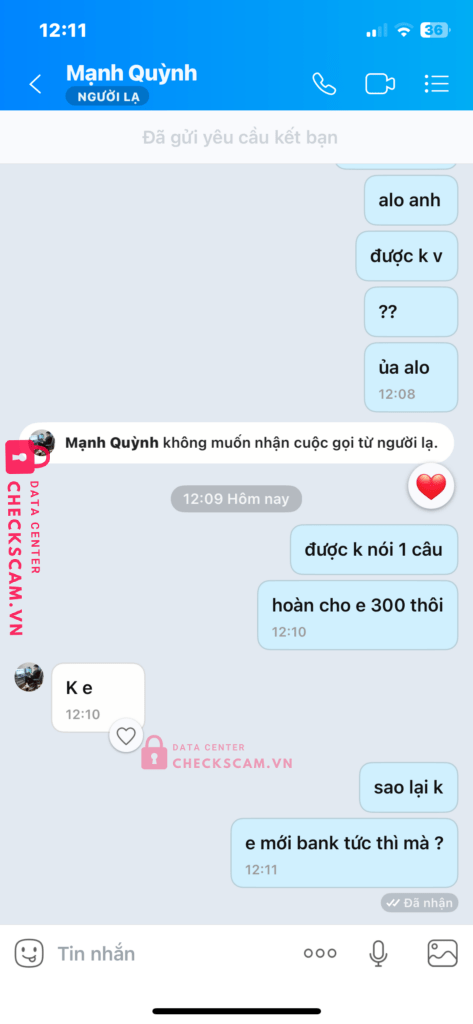 80050420078686 HO TRAN MANH QUYNH MB bị cảnh báo lừa đảo scam