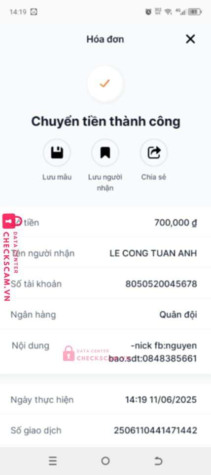 8050520045678 LE CONG TUAN ANH MB bị cảnh báo lừa đảo scam
