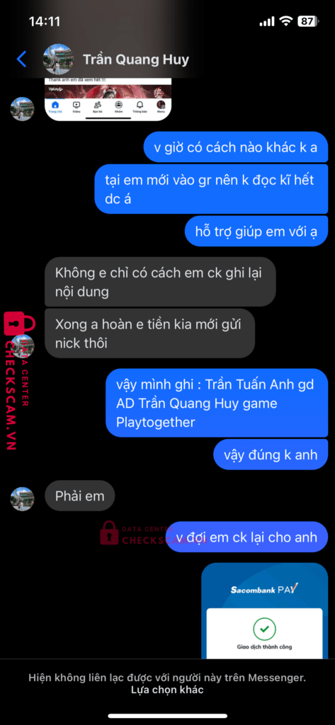8107041229129 TRAN QUANG HUY BV BANK bị cảnh báo lừa đảo scam