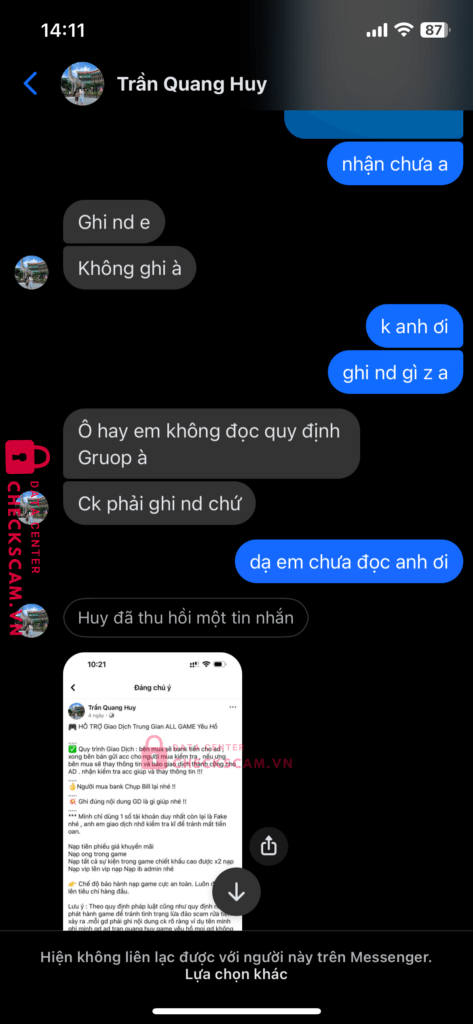 8107041229129 TRAN QUANG HUY BV BANK bị cảnh báo lừa đảo scam