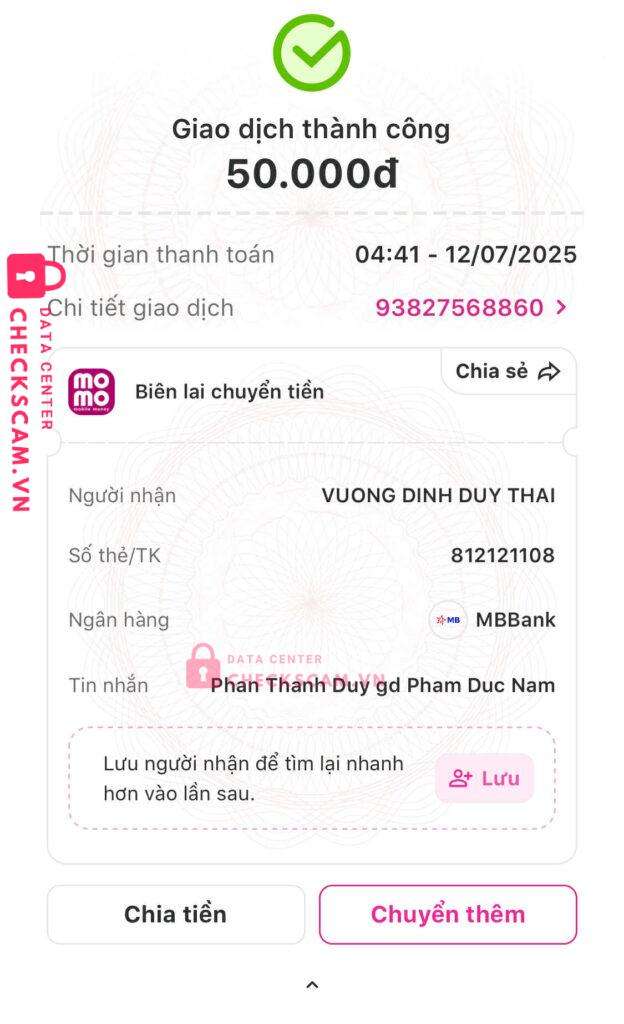 812121108 VUONG DINH DUY THAI MB bị cảnh báo lừa đảo scam