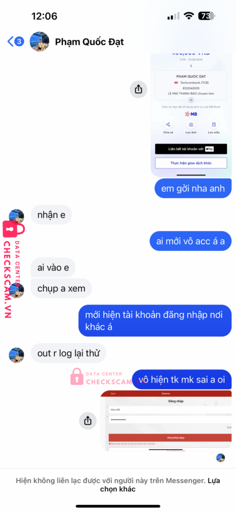 8122042005 PHAM QUOC DAT Techcombank bị cảnh báo lừa đảo scam