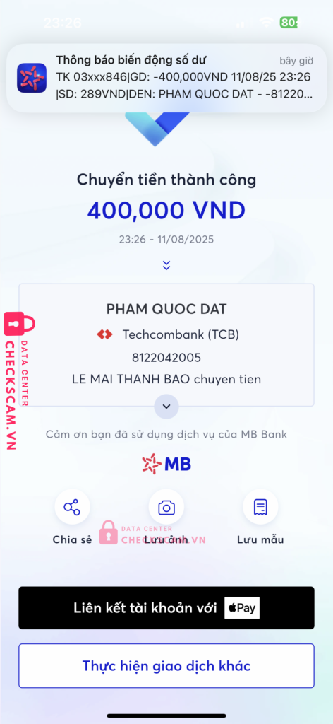 8122042562 PHAM QUOC DAT Techcombank bị cảnh báo lừa đảo scam