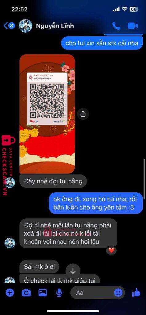 8122999999999 Nguyen Quang Linh MB bị cảnh báo lừa đảo scam