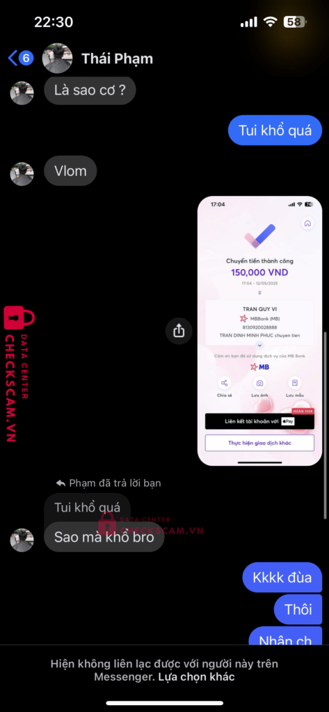 8130920028888 Tran Quy Vi MB bị cảnh báo lừa đảo scam