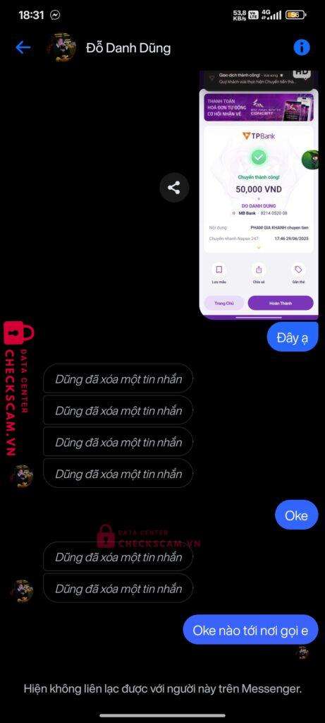 8214052008 DO DANH DUNG MB bị cảnh báo lừa đảo scam