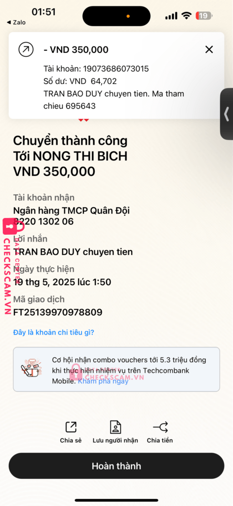 8220130206 Nong Thi Bich MB bị cảnh báo lừa đảo scam