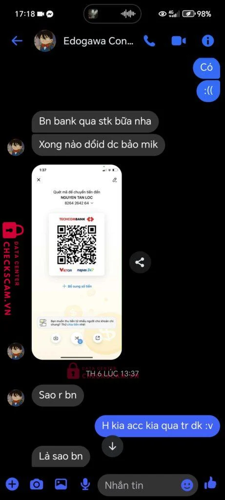 8264264264 Nguyen Tan Loc Techcombank bị cảnh báo lừa đảo scam