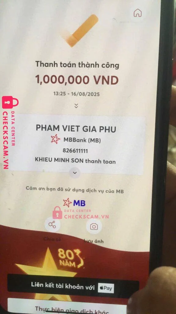 826611111 PHAM VIET GIA PHU MB bị cảnh báo lừa đảo scam