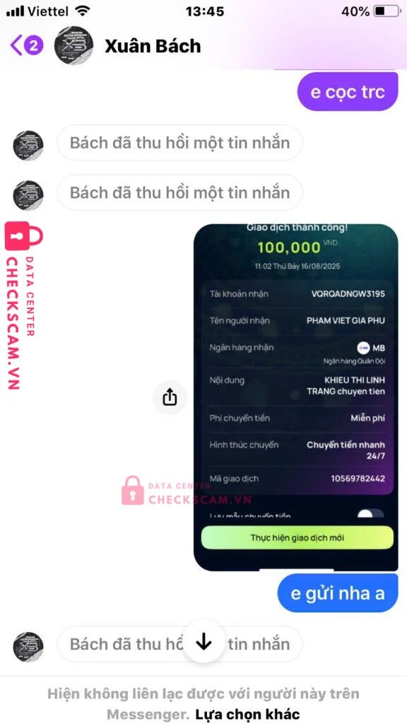 826611111 PHAM VIET GIA PHU MB bị cảnh báo lừa đảo scam