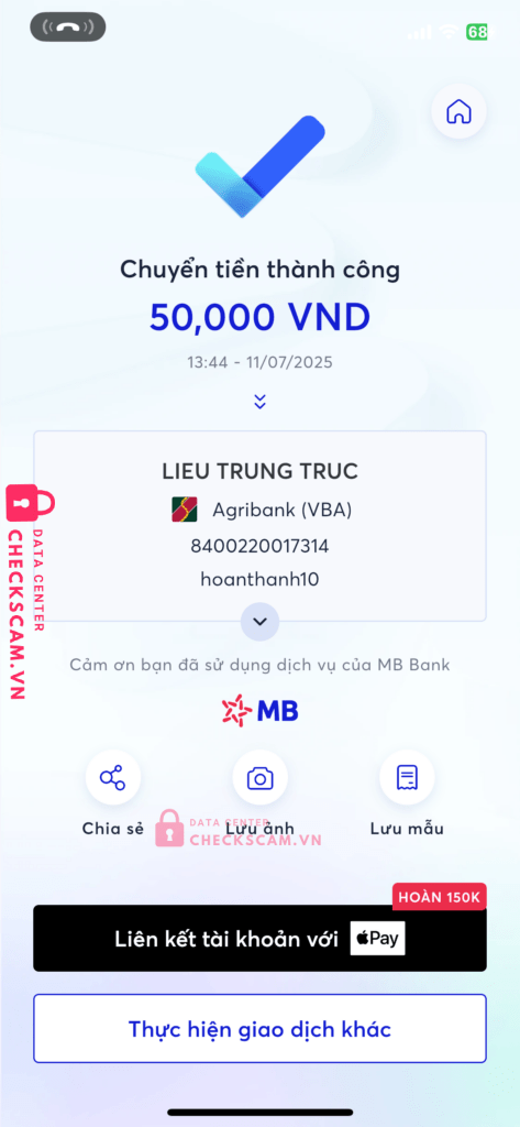 8400220017314 LIEU TRUNG TRUC Agribank bị cảnh báo lừa đảo scam