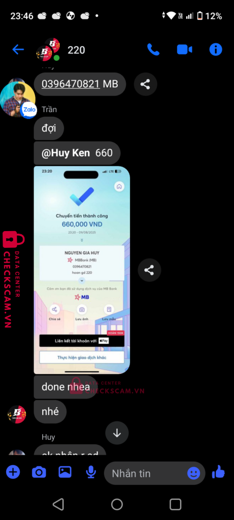 84012345699 TRAN GIA BAO MB bị cảnh báo lừa đảo scam