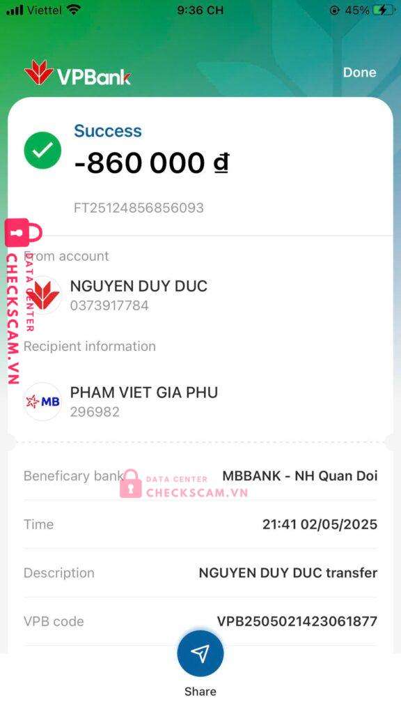 842211111 Pham Viet Gia Phu MB bị cảnh báo lừa đảo scam
