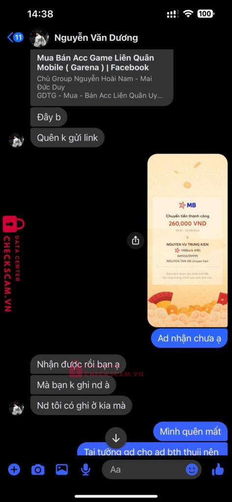 849556789999 NGUYEN VU TRUNG KIEN MB bị cảnh báo lừa đảo scam