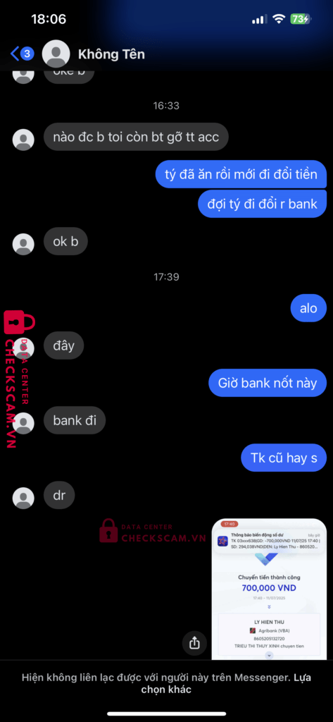 8605205132720 LY HIEN THU Agribank bị cảnh báo lừa đảo scam