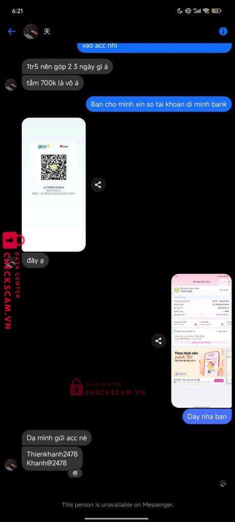 8812020011 Le Trong Khang BIDV bị cảnh báo lừa đảo scam