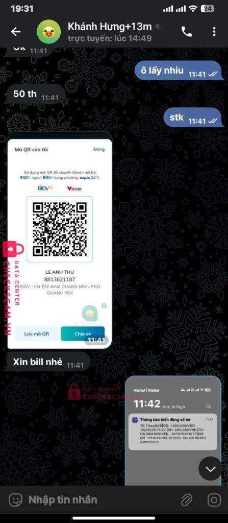 8813621187 LE ANH THU BIDV bị cảnh báo lừa đảo scam