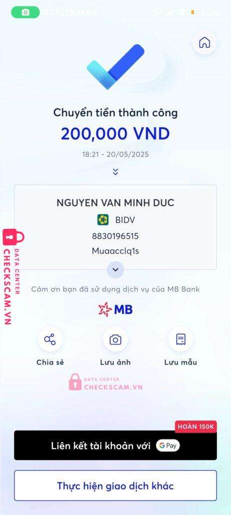 8830196515 Nguyen Van Minh Duc BIDV bị cảnh báo lừa đảo scam