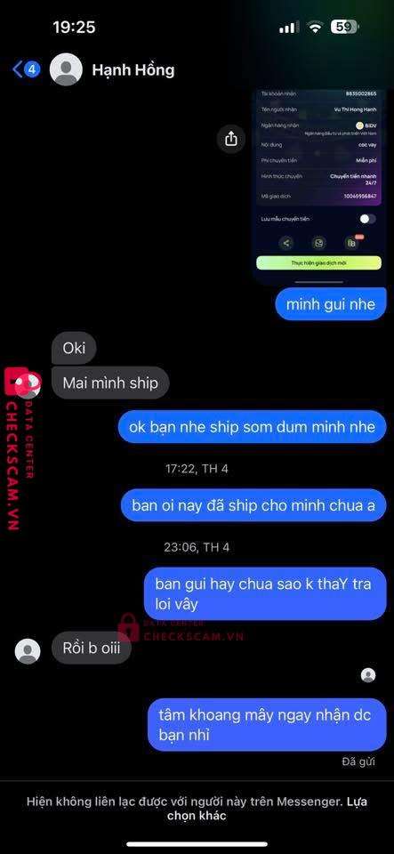 8835002865 VU THI HONG HANH BIDV bị cảnh báo lừa đảo scam
