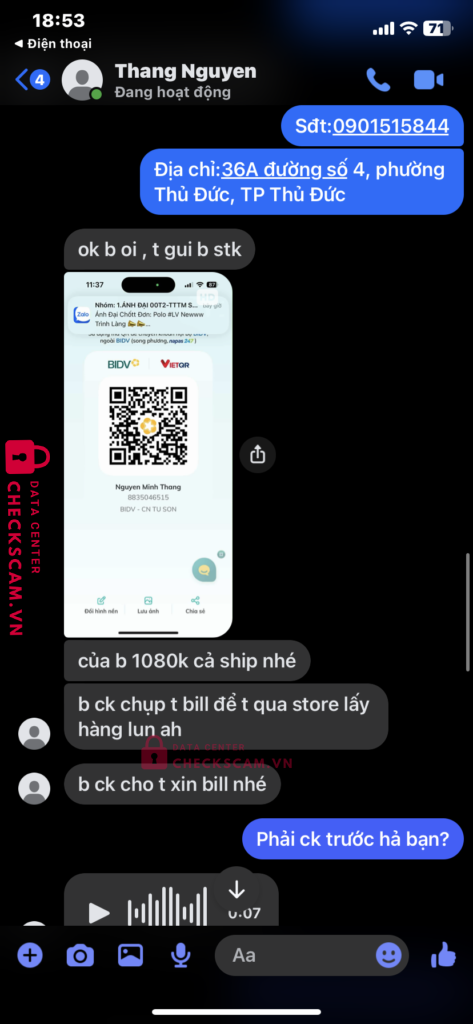 8835046515 NGUYEN MINH THANG BIDV bị cảnh báo lừa đảo scam