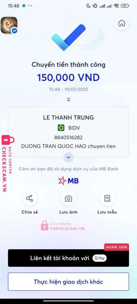 8840516282 LE THANH TRUNG BIDV bị cảnh báo lừa đảo scam
