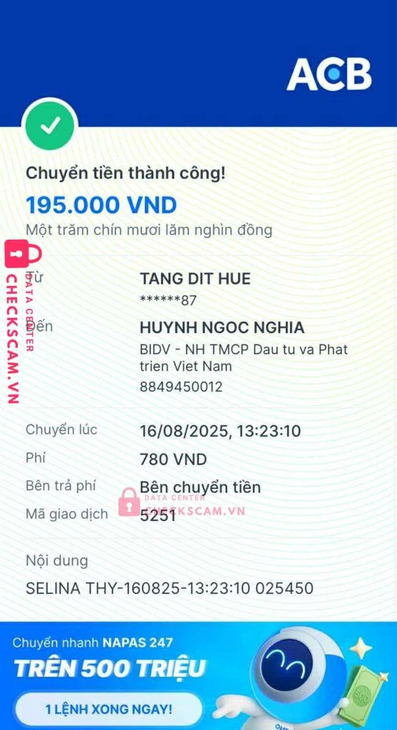 8849450012 Huynh Ngoc Nghia BIDV bị cảnh báo lừa đảo scam