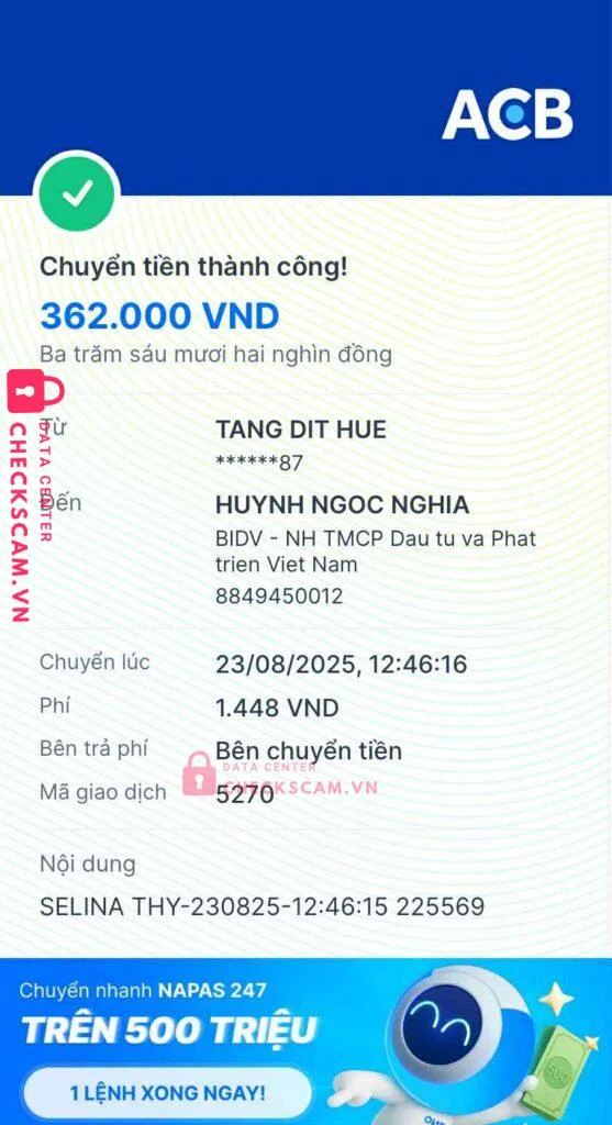 8849450012 Huynh Ngoc Nghia BIDV bị cảnh báo lừa đảo scam