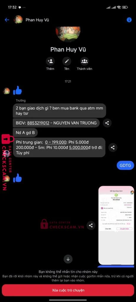 8853219012 NGUYEN VAN TRUONG BIDV bị cảnh báo lừa đảo scam