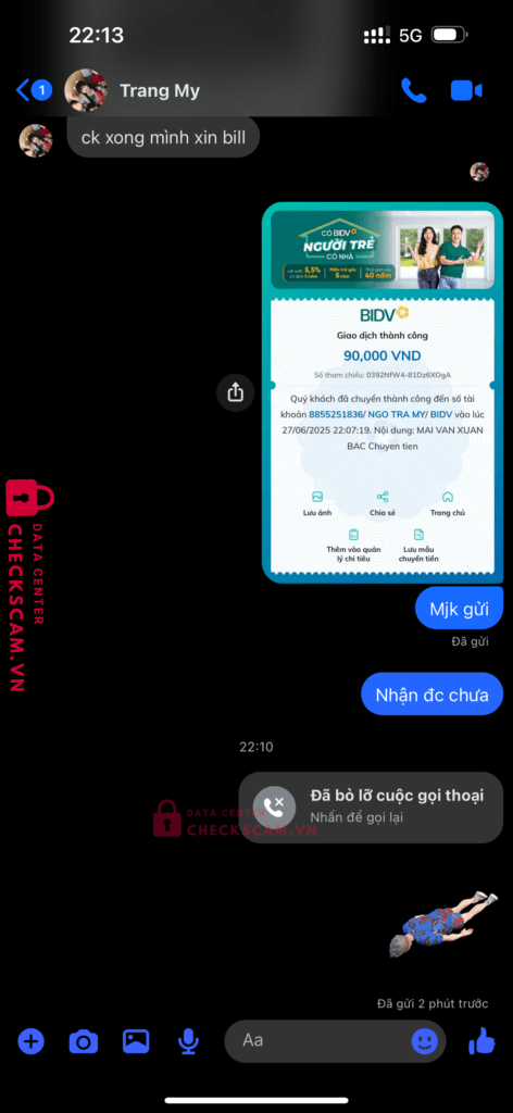 8855251836 NGO TRA MY BIDV bị cảnh báo lừa đảo scam