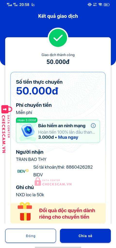 8860426282 TRAN BAO THY BIDV bị cảnh báo lừa đảo scam